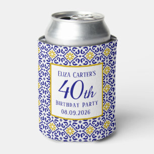 Portuguese Tiles Blue 40th Birthday Mediterranean  Can Cooler