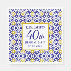 Portuguese Tiles Blue 40th Birthday Mediterranean  Napkin