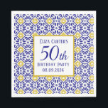 Portuguese Tiles Blue 50th Birthday Mediterranean  Napkin<br><div class="desc">Portuguese tiles,  blue,  white and yellow pattern,  rustic Azulejo,  Mediterranean 50th Birthday party paper napkins. Personalise it with your details.</div>