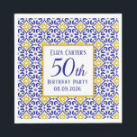 Portuguese Tiles Blue 50th Birthday Mediterranean  Napkin<br><div class="desc">Portuguese tiles,  blue,  white and yellow pattern,  rustic Azulejo,  Mediterranean 50th Birthday party paper napkins. Personalise it with your details.</div>
