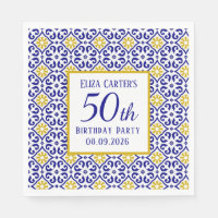 Portuguese Tiles Blue 50th Birthday Mediterranean