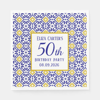Portuguese Tiles Blue 50th Birthday Mediterranean  Napkin