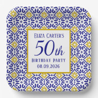 Portuguese Tiles Blue 50th Birthday Mediterranean