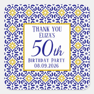 Portuguese Tiles Blue 50th Birthday Mediterranean Square Sticker