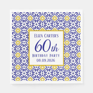Portuguese Tiles Blue 60th Birthday Mediterranean  Napkin