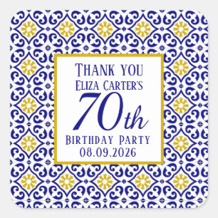 Portuguese Tiles Blue 70th Birthday Mediterranean  Square Sticker