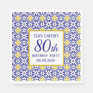 Portuguese Tiles Blue 80th Birthday Mediterranean  Napkin