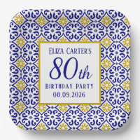 Portuguese Tiles Blue 80th Birthday Mediterranean