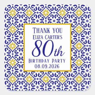 Portuguese Tiles Blue 80th Birthday Mediterranean Square Sticker