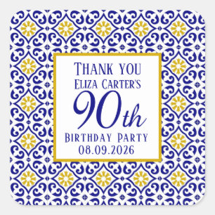 Portuguese Tiles Blue 90th Birthday Mediterranean  Square Sticker