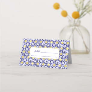 Portuguese Tiles Blue Floral Wedding Place Card