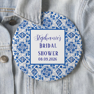 Portuguese Tiles Blue Mediterranean Bridal shower 6 Cm Round Badge