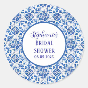 Portuguese Tiles Blue Mediterranean Bridal shower Classic Round Sticker