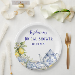 Portuguese Tiles Blue Mediterranean Bridal shower Paper Plate