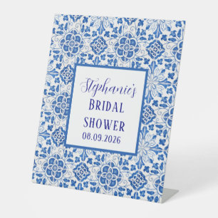 Portuguese Tiles Blue Mediterranean Bridal shower Pedestal Sign