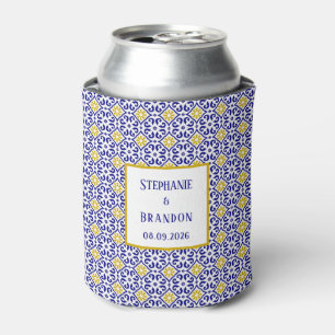 Portuguese Tiles Blue Mediterranean Wedding Can Cooler