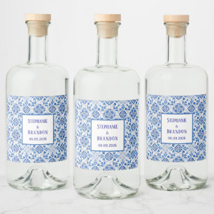 Portuguese Tiles Blue Mediterranean Wedding Liquor Bottle Label