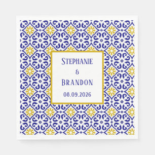 Portuguese Tiles Blue Mediterranean Wedding Napkin