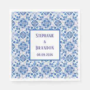 Portuguese Tiles Blue Mediterranean Wedding Napkin