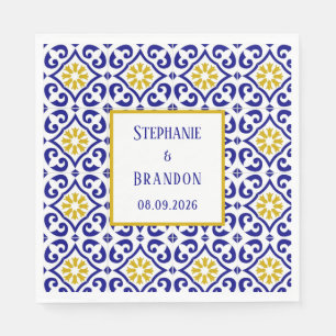 Portuguese Tiles Blue Mediterranean Wedding Napkin