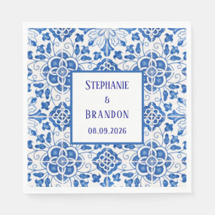 Portuguese Tiles Blue Mediterranean Wedding Napkin