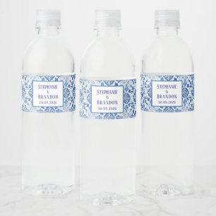 Portuguese Tiles Blue Mediterranean Wedding Water Bottle Label