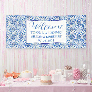Portuguese Tiles Blue Rustic Elegant Wedding Banner