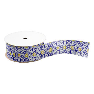 Portuguese tiles Blue White Mediterranean  Grosgrain Ribbon