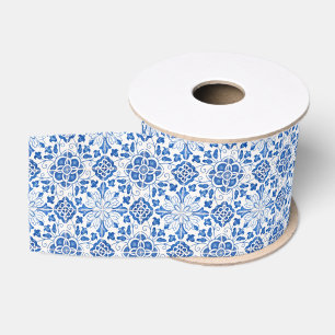 Portuguese tiles Blue White Mediterranean Grosgrain Ribbon