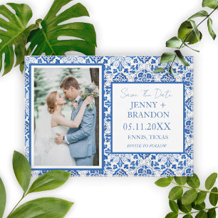 Portuguese tiles Blue White Photo Wedding Save The Date