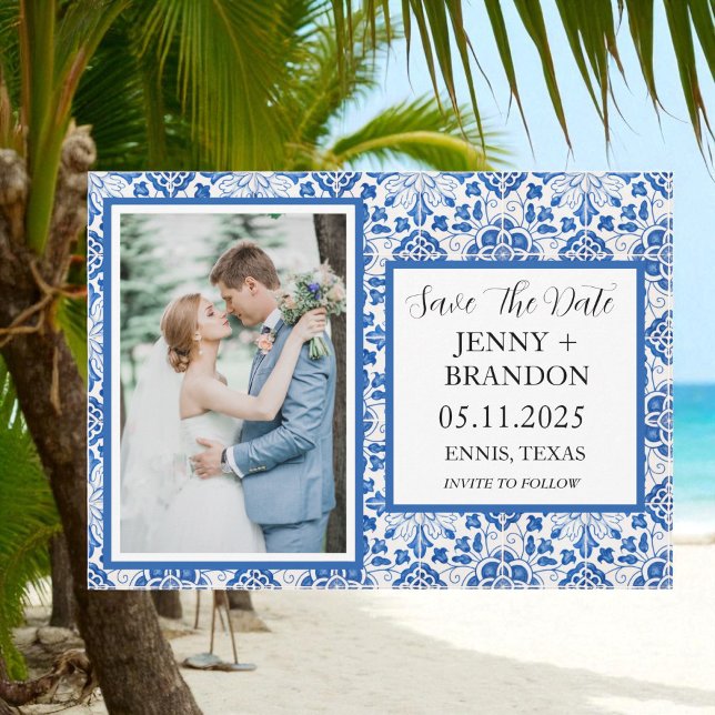Portuguese tiles Blue White Photo Wedding Save The Date (Creator Uploaded)