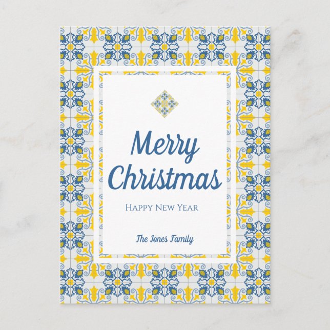 Portuguese tiles family photo Christmas card (Front)