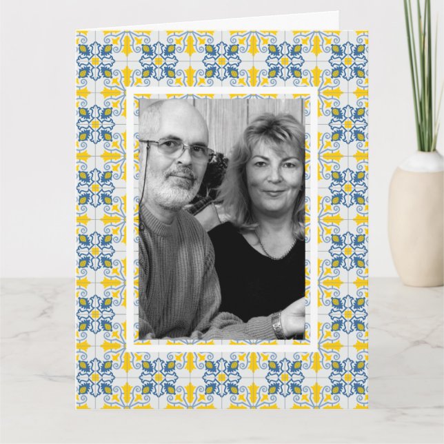 Portuguese tiles family photo frame Christmas card (Front)