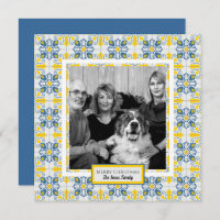 Portuguese tiles family photo frame Christmas card