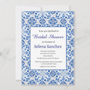 Portuguese tiles Floral Blue Bridal Shower  Invitation