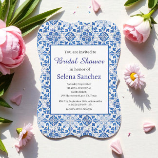 Portuguese tiles Floral Blue Bridal Shower  Invitation