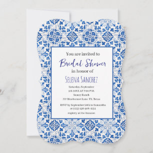Portuguese tiles Floral Blue Bridal Shower  Invitation