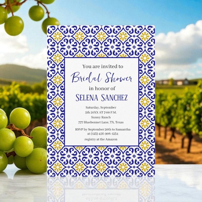 Portuguese tiles Floral Watercolor Bridal Shower  Invitation (Creator Uploaded)