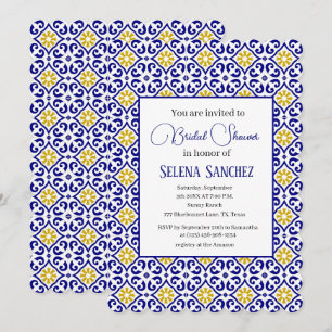 Portuguese tiles Floral Watercolor Bridal Shower  Invitation