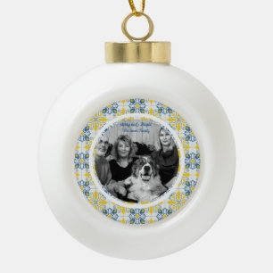 Portuguese tiles in blue and yellow for Christmas Ceramic Ball Christmas Ornament