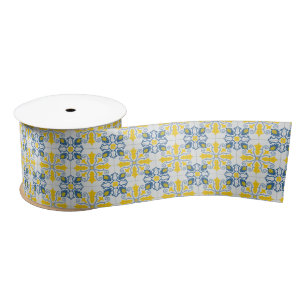 Portuguese tiles in blue and yellow for Christmas Satin Ribbon