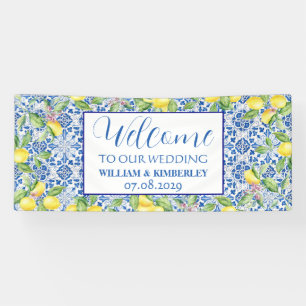 Portuguese Tiles Lemon Blue Rustic Elegant Wedding Banner