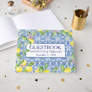 Portuguese tiles Lemon Destination Elegant Wedding Guest Book