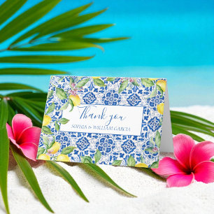 Portuguese Tiles Lemons Floral Wedding Thank you Card