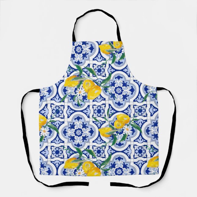 Portuguese tiles,lemons,fruits,summer art apron (Front)