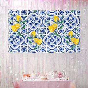 Portuguese tiles,lemons,fruits,summer art banner