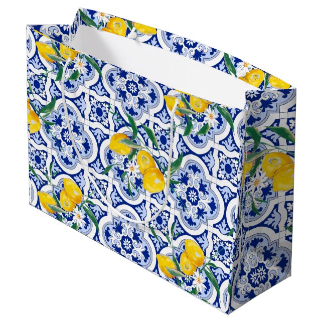 Portuguese tiles,lemons,fruits,summer art        large gift bag (Back Angled)