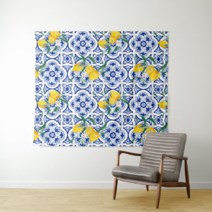 Portuguese tiles,lemons,fruits,summer art         tapestry