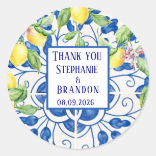 Portuguese Tiles Lemons Mediterranean Wedding Classic Round Sticker