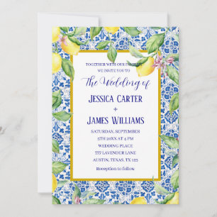 Portuguese Tiles Lemons Mediterranean Wedding Invitation